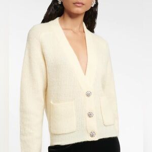GANNI Alpaca & Merino Wool Blend V-Neck Cardigan | Embellished Buttons